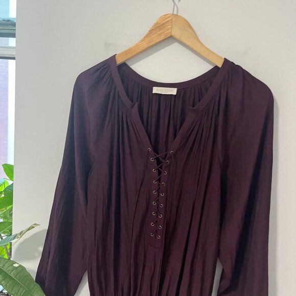 Ramy Brook Dark Berry Purple Lace Up Long Sleeve Dress Size XS - Picture 2 of 7